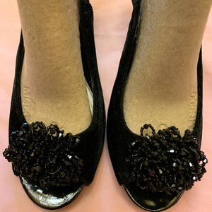 Black Sequin Slingback Heels (Open Toe)